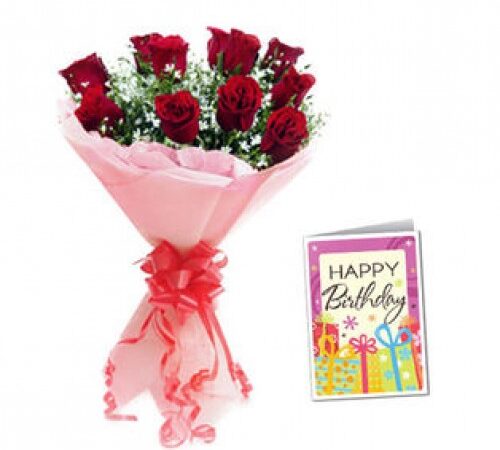 Red Roses And Card Combo