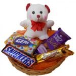 BASKET OF ASSORTED CHOCOLATES WITH TEDDY BEAR