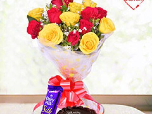 Red & Yellow Roses with Choco Treats