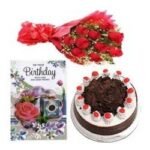 Cake,Roses and Birthday Greeting Combo