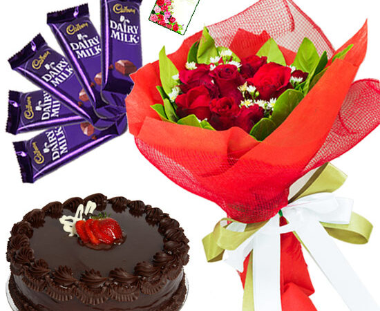 Valentine Flowers Cake Combo 1Kg Cake