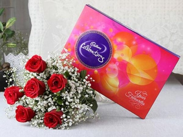 6 Red Roses with 118g Cadbury Chocolate Box