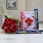 Bunch of 10 Roses with 2 Bars of Perk Chocolate & Love Card