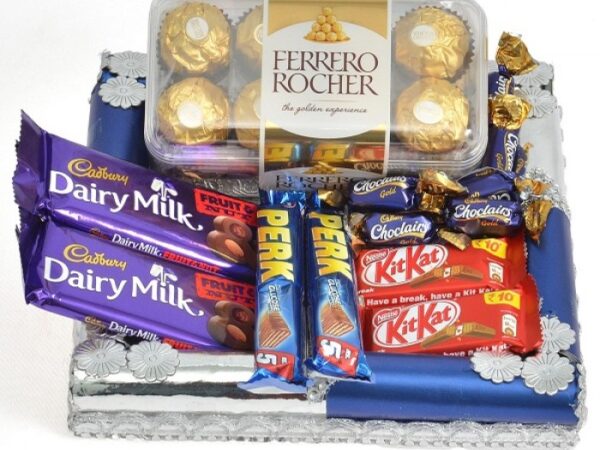 Chocolate Hamper with a Tray-Rakhi Sweets Thali