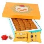 4 Rakhi & 1 kg Kesariya Ladoo