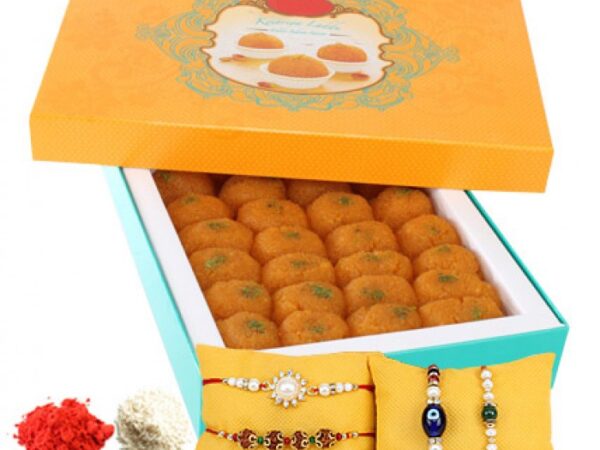 4 Rakhi & 1 kg Kesariya Ladoo