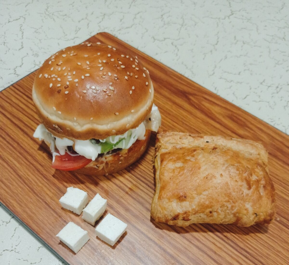 Paneer Pattis and Veg Burger